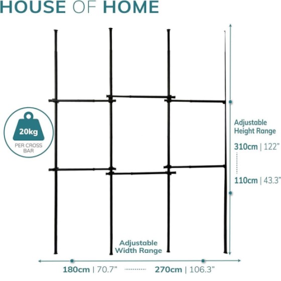 Three-section extendable black wardrobe storage rod